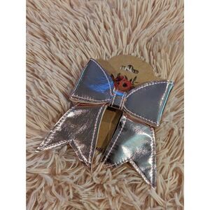 Shimmery pink vinyl handmade hair bow barrette brand new clip